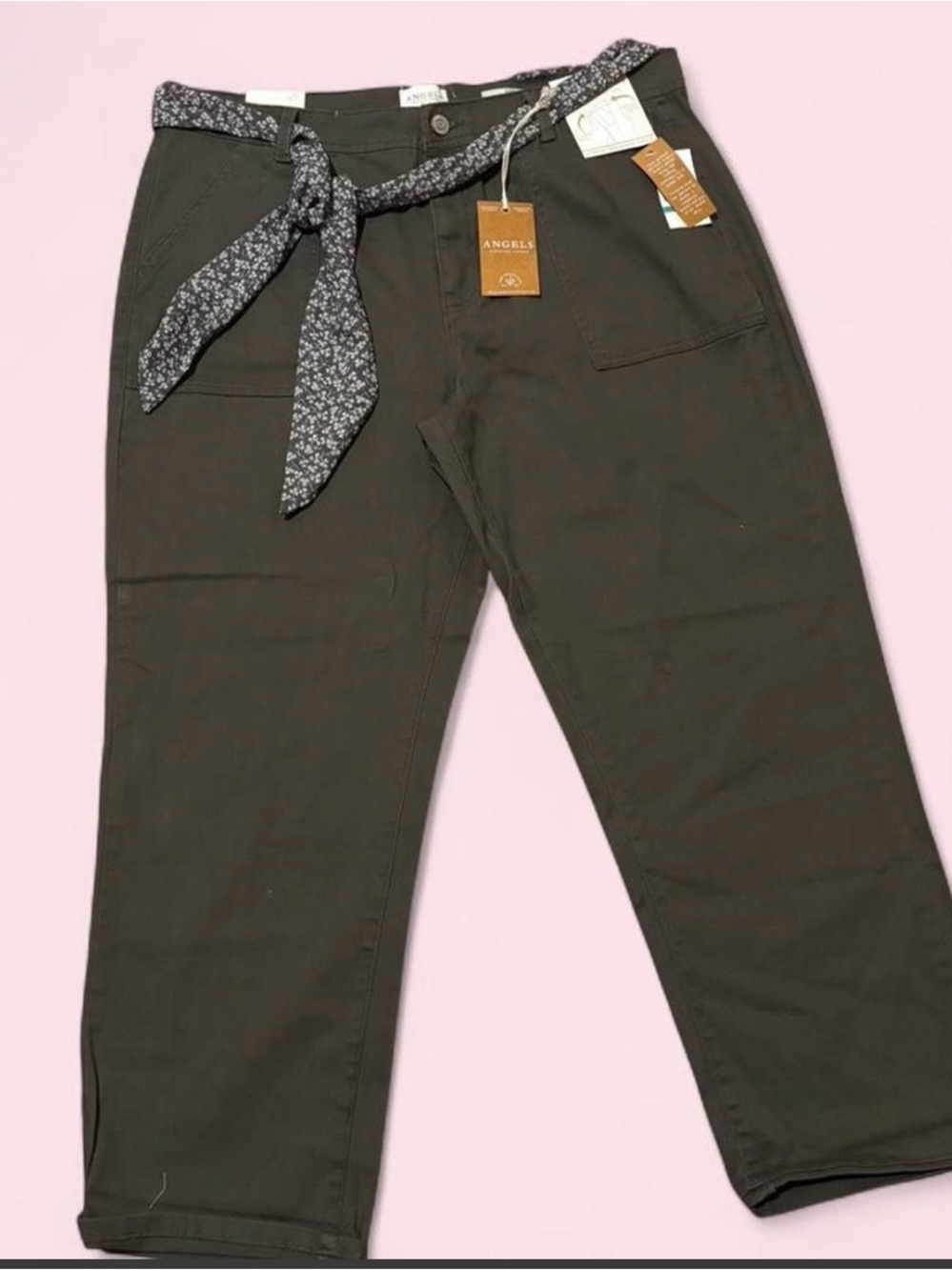Angels Olive Green Casual Chinos with Patterned Tie Belt